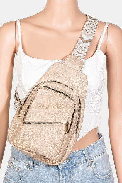 Fame Leather Like Chevron Strap Crossbody Bag