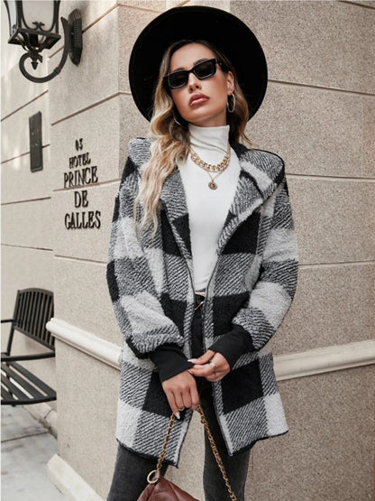 Ellie Plaid Long Sleeve Hooded Coat