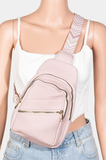 Fame Leather Like Chevron Strap Crossbody Bag