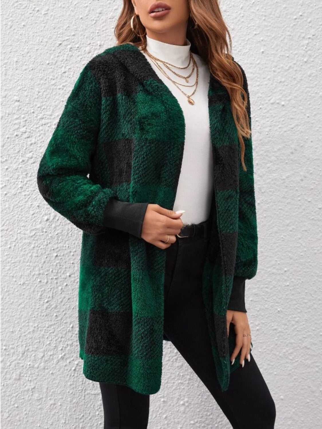 Ellie Plaid Long Sleeve Hooded Coat