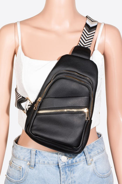 Fame Leather Like Chevron Strap Crossbody Bag