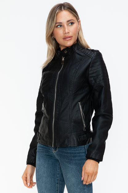 Quinn Vegan Leather Biker Jacket with Side Zip Pockets