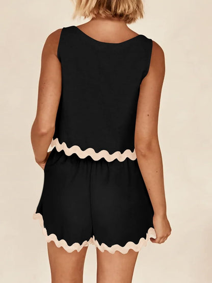 Holly Contrast Trim Sleeveless Top and Shorts Set