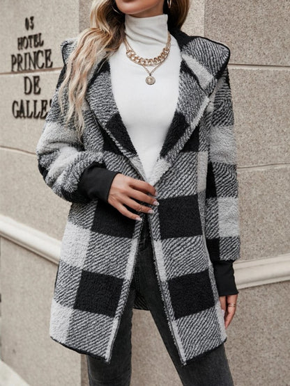 Ellie Plaid Long Sleeve Hooded Coat