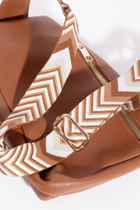 Fame Leather Like Chevron Strap Crossbody Bag