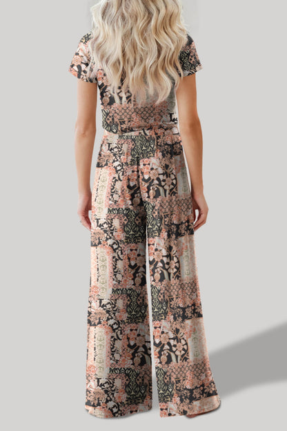 Emma Printed Round Neck Short Sleeve Top and Pants Set