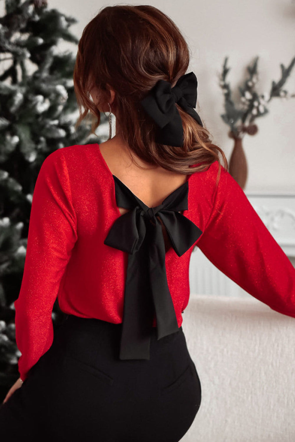 Rudy Bowknot V-Neck Long Sleeve Blouse