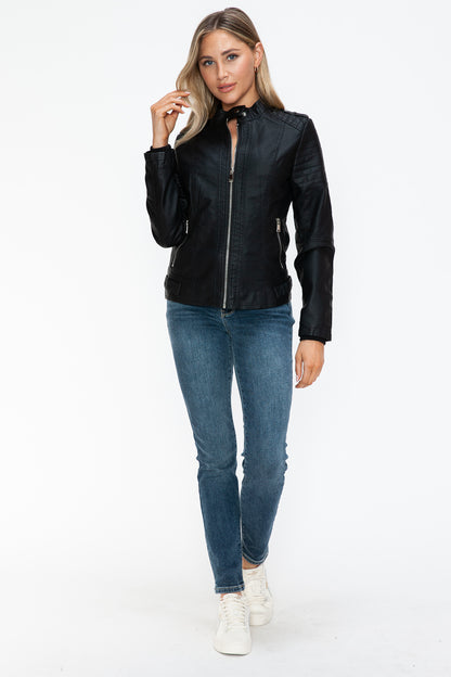 Quinn Vegan Leather Biker Jacket with Side Zip Pockets