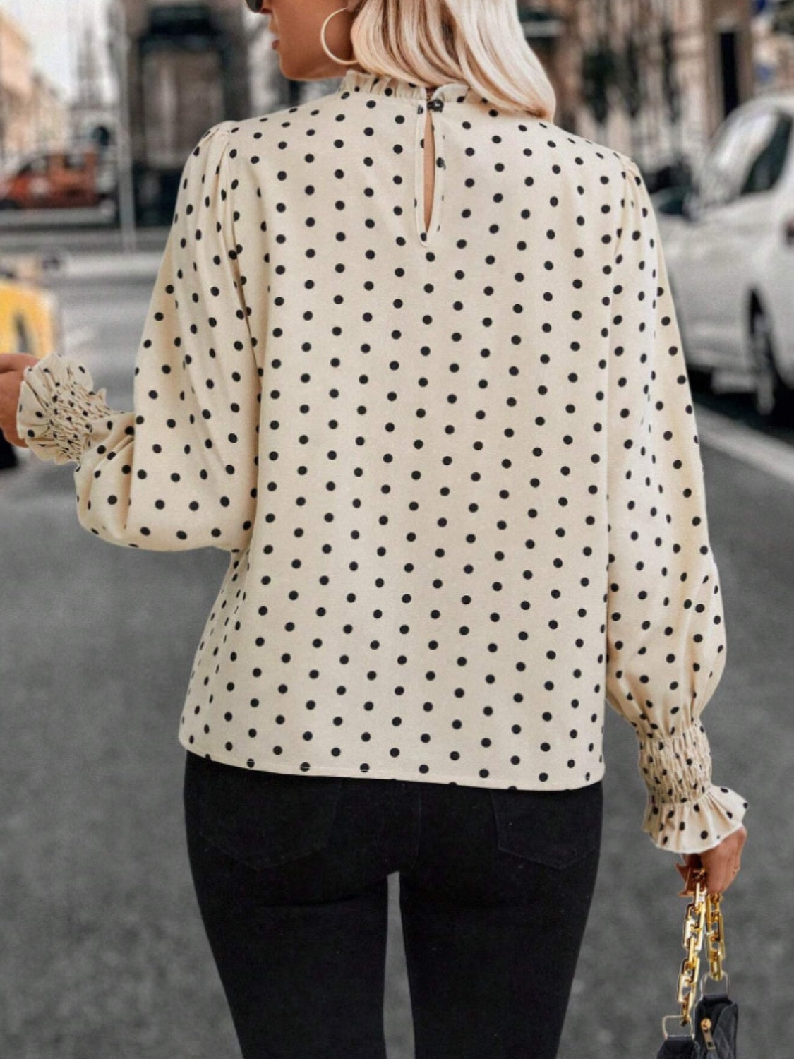 Sabrina Polka Dot Mock Neck Long Sleeve Blouse