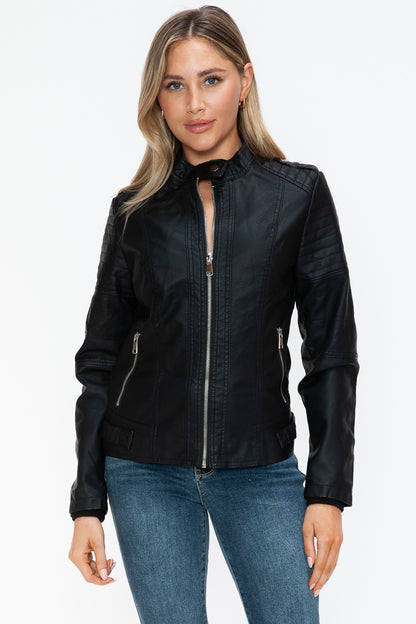 Quinn Vegan Leather Biker Jacket with Side Zip Pockets