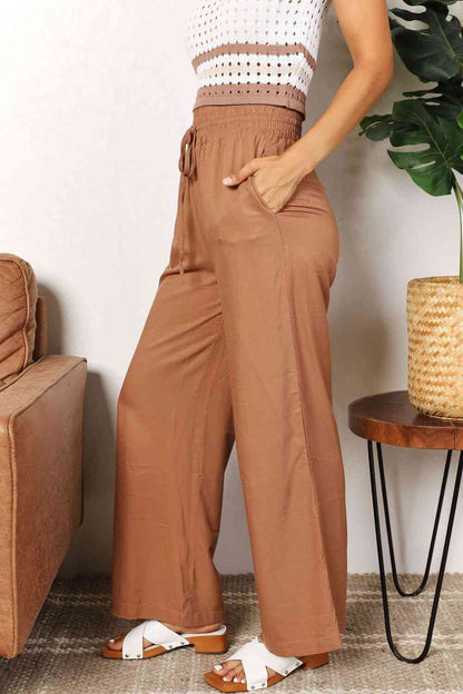 Alex Drawstring Smocked Waist Wide Leg Pants