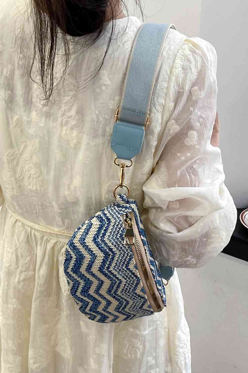 Cali Chevron Straw Sling Bag