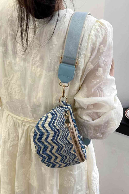 Cali Chevron Straw Sling Bag