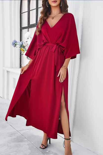 Lorelei Slit Tied V-Neck Three-Quarter Sleeve Dress