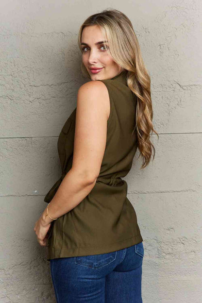 Jenny Sleeveless Collared Button Down Top Army Green