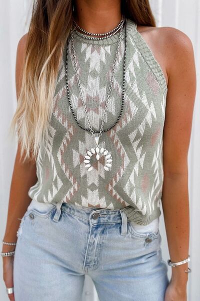 Mila Geometric Round Neck Sweater Vest