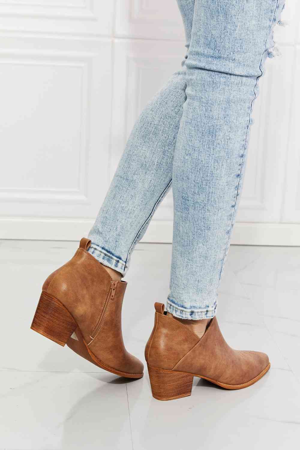 Danny Embroidered Crossover Cowboy Bootie in Caramel