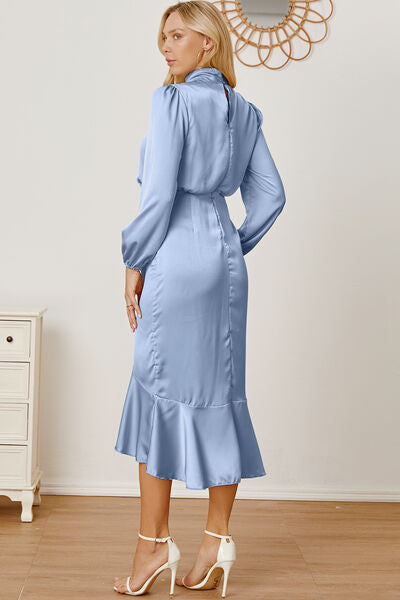 Sonia Mock Neck Ruffled Asymmetrical Dress