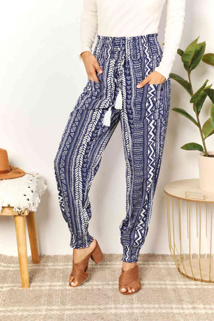 Mary Geometric Print Tassel High-Rise Pants