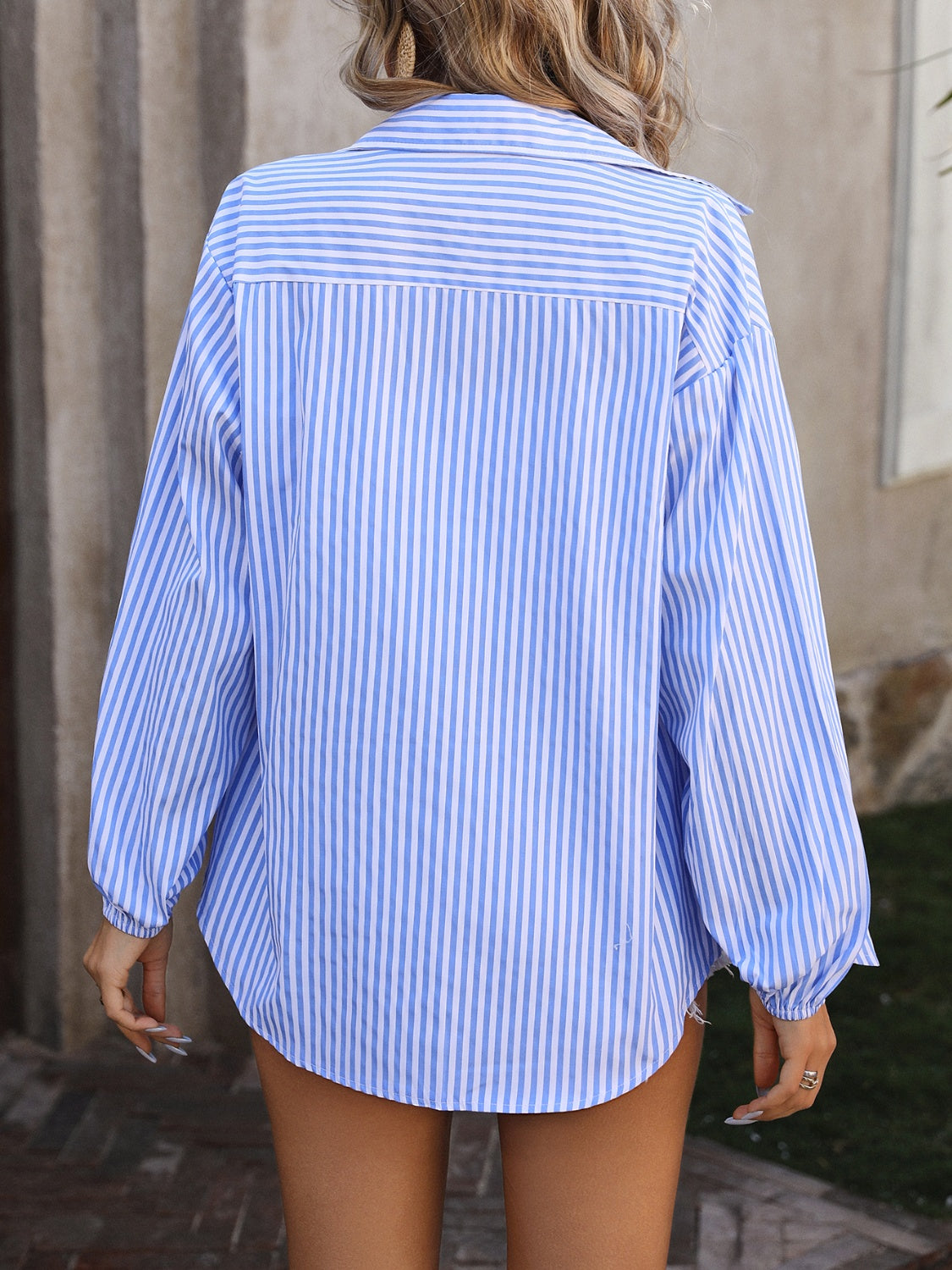 Mandy Striped Pocketed Button Up Long Sleeve Shirt