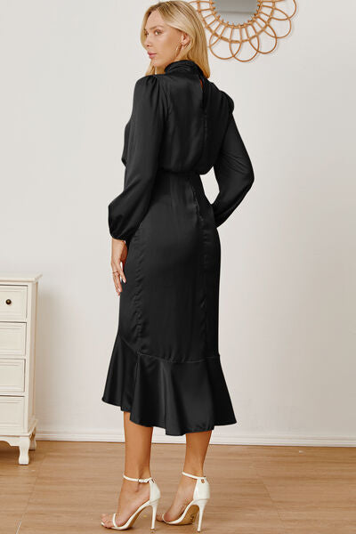 Sonia Mock Neck Ruffled Asymmetrical Dress