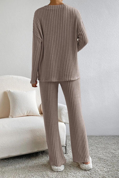 Molly Ribbed V-Neck Top and Pants Set