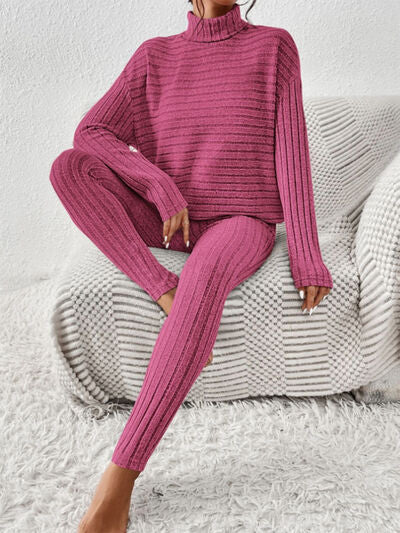 Willow Ribbed Turtleneck Top and Pants Set