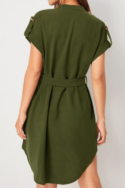 Gwen Tied Notched Short Sleeve Dress