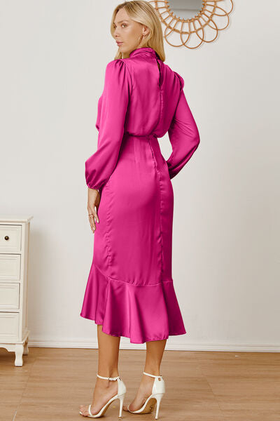 Sonia Mock Neck Ruffled Asymmetrical Dress