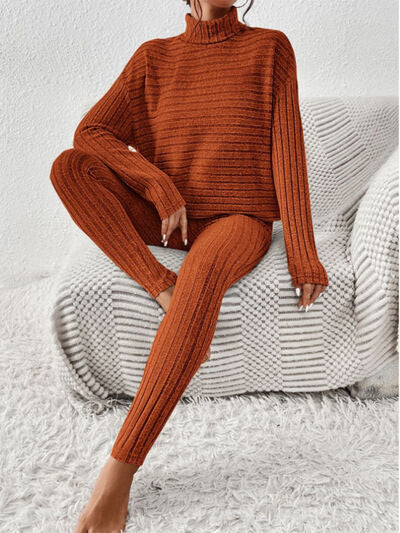 Willow Ribbed Turtleneck Top and Pants Set