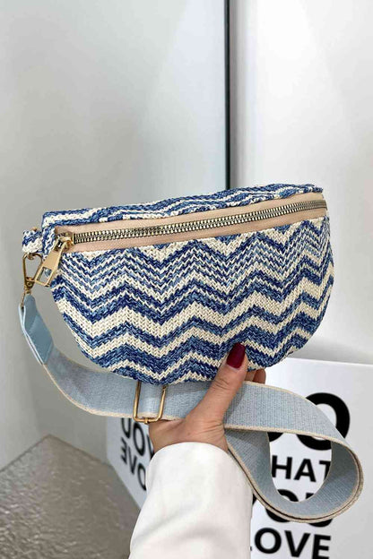 Cali Chevron Straw Sling Bag