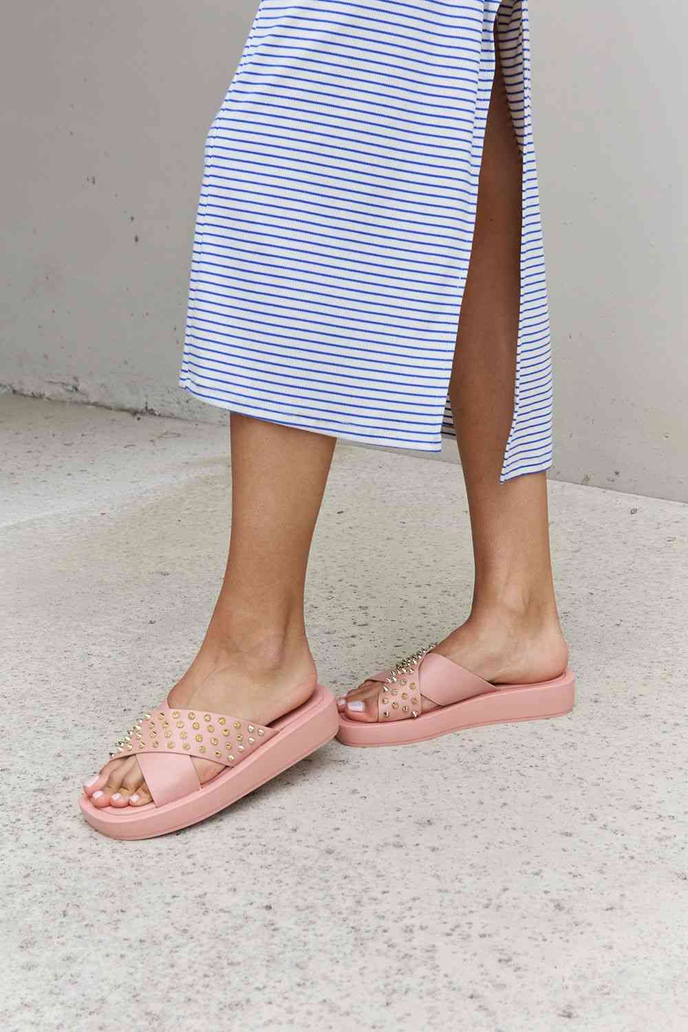 Maddy Studded Cross Strap Sandals in Blush