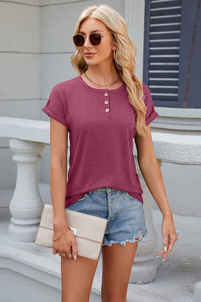 Sabrina Round Neck Rolled Short Sleeve T-Shirt