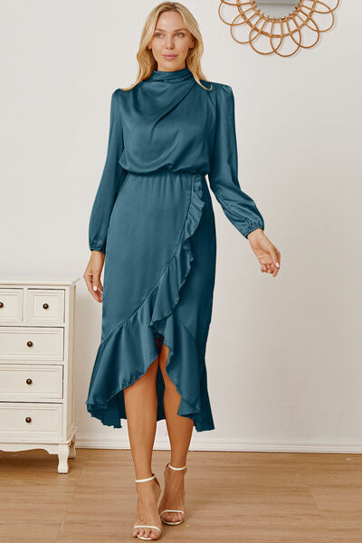 Sonia Mock Neck Ruffled Asymmetrical Dress