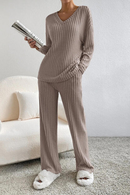 Molly Ribbed V-Neck Top and Pants Set