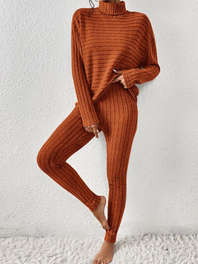 Willow Ribbed Turtleneck Top and Pants Set