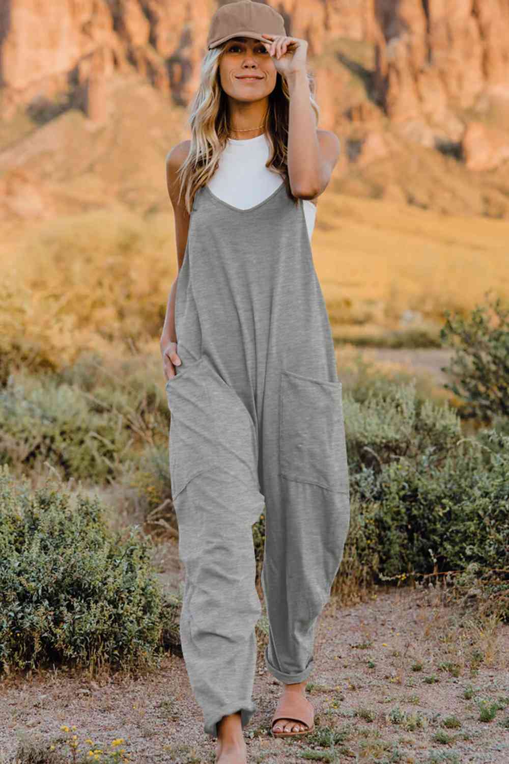 Bette Double Take  V-Neck Sleeveless Jumpsuit with Pocket