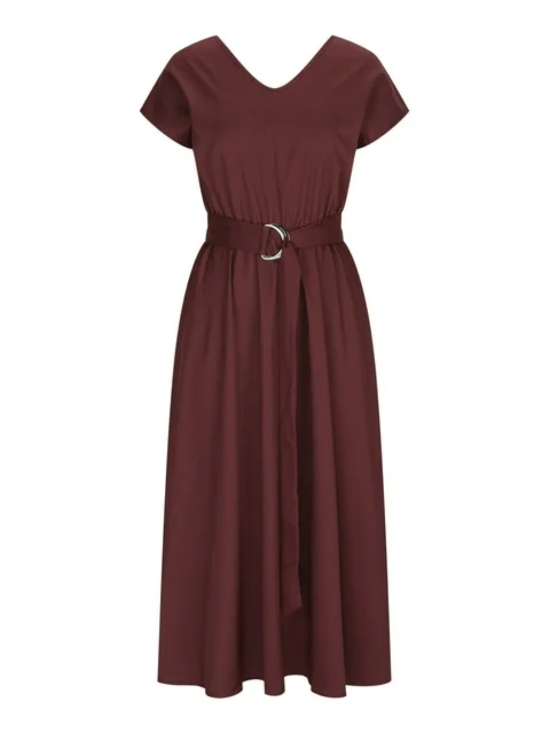 Emmie Ruched V-Neck Cap Sleeve Dress