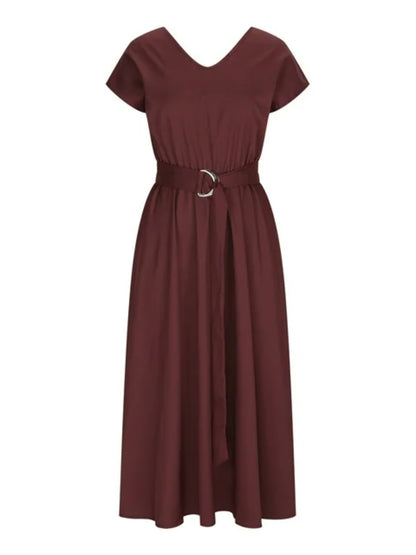 Emmie Ruched V-Neck Cap Sleeve Dress