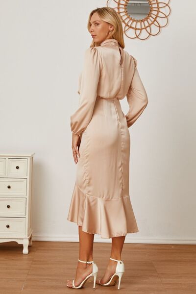 Sonia Mock Neck Ruffled Asymmetrical Dress