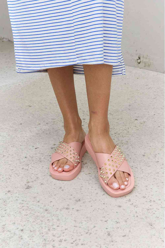 Maddy Studded Cross Strap Sandals in Blush