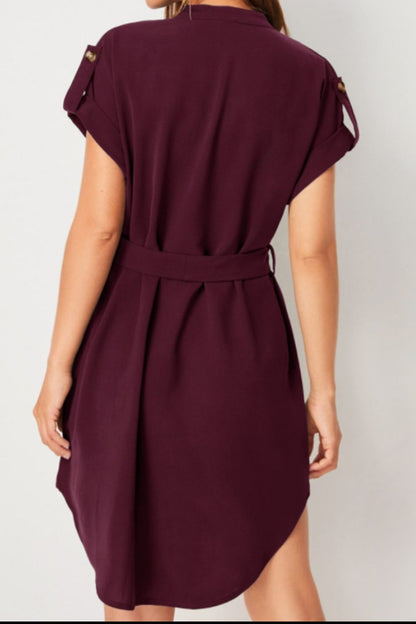 Gwen Tied Notched Short Sleeve Dress