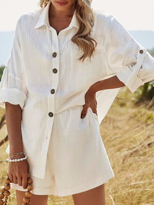 Charlie Texture Button Up Shirt and Shorts Set