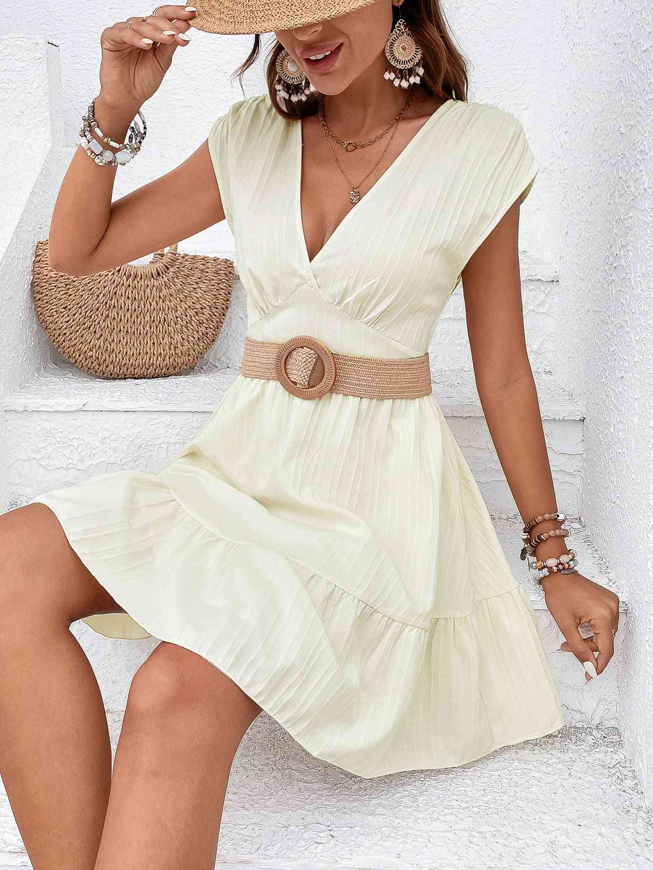 Charlotte Tie Back V-Neck Ruffle Hem Dress