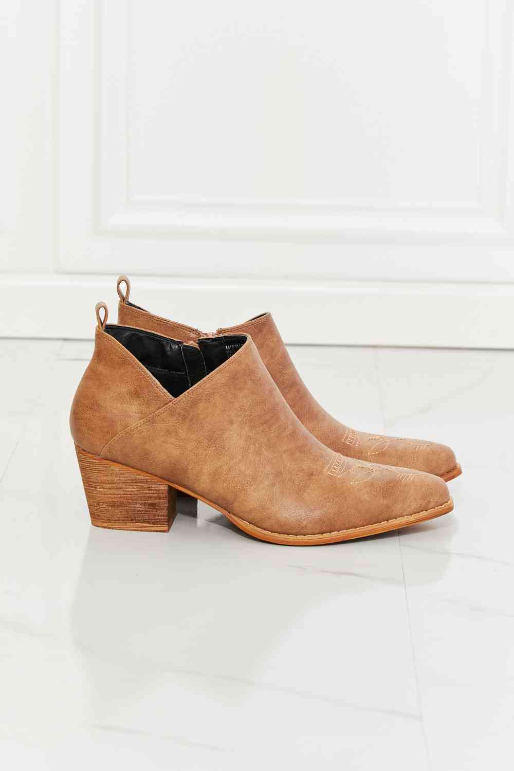 Danny Embroidered Crossover Cowboy Bootie in Caramel