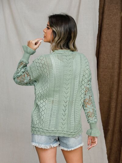 Riley Eyelet Crochet Lantern Sleeve Sweater