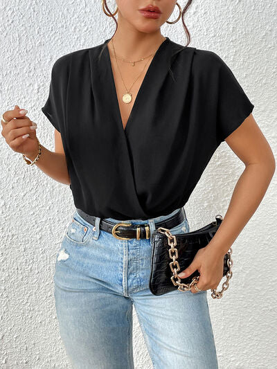 Landry Surplice Short Sleeve Ruched Bodysuit