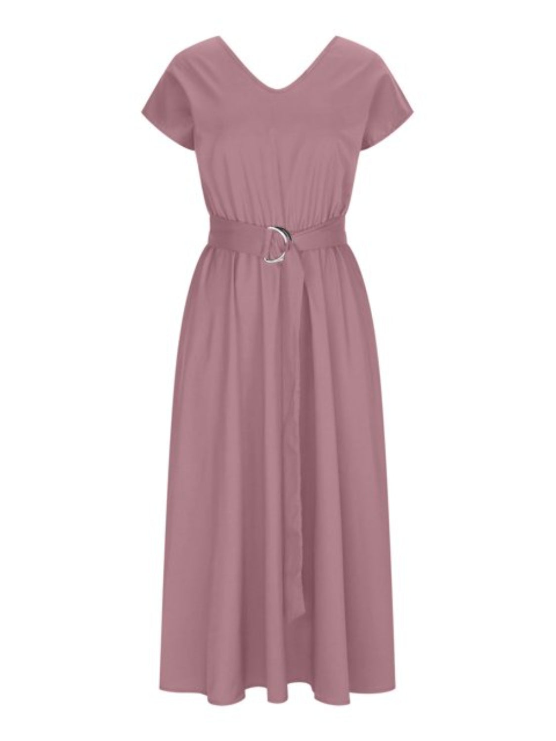 Emmie Ruched V-Neck Cap Sleeve Dress