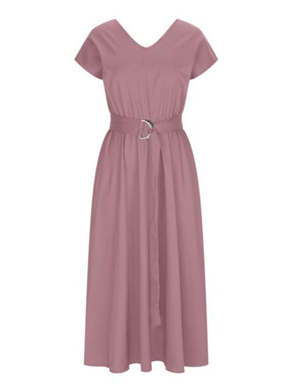 Emmie Ruched V-Neck Cap Sleeve Dress