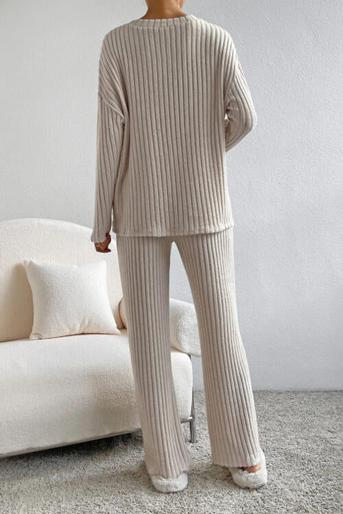 Molly Ribbed V-Neck Top and Pants Set